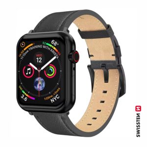 Kožený remienok Swissten pre Apple Watch 42–49 mm, čierny